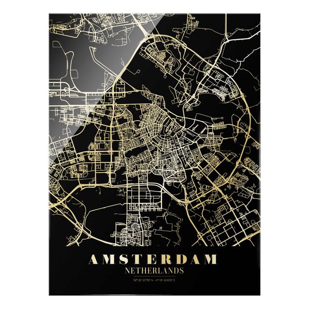 Billeder sort og hvid Amsterdam City Map - Classic Black