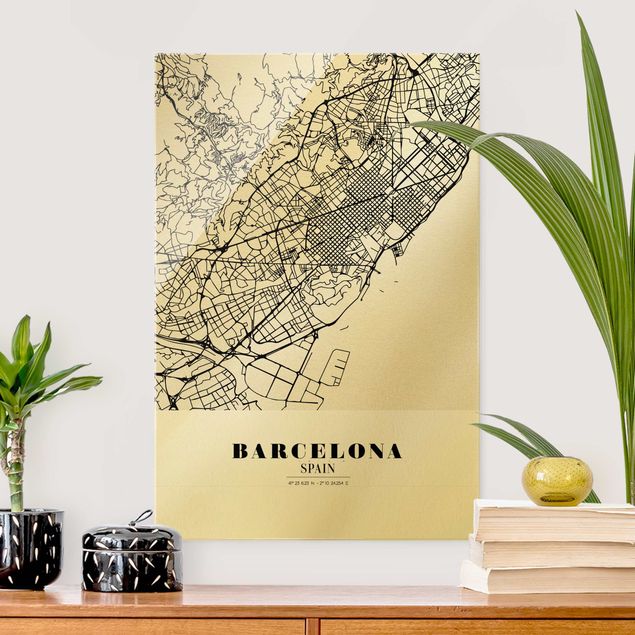 Glasbilleder arkitektur og skyline Barcelona City Map - Classic