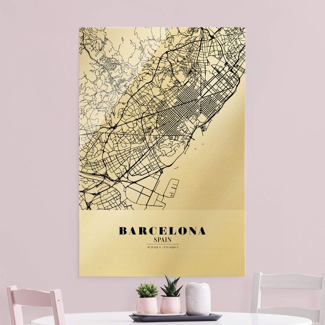 Glasbilleder sort og hvid Barcelona City Map - Classic