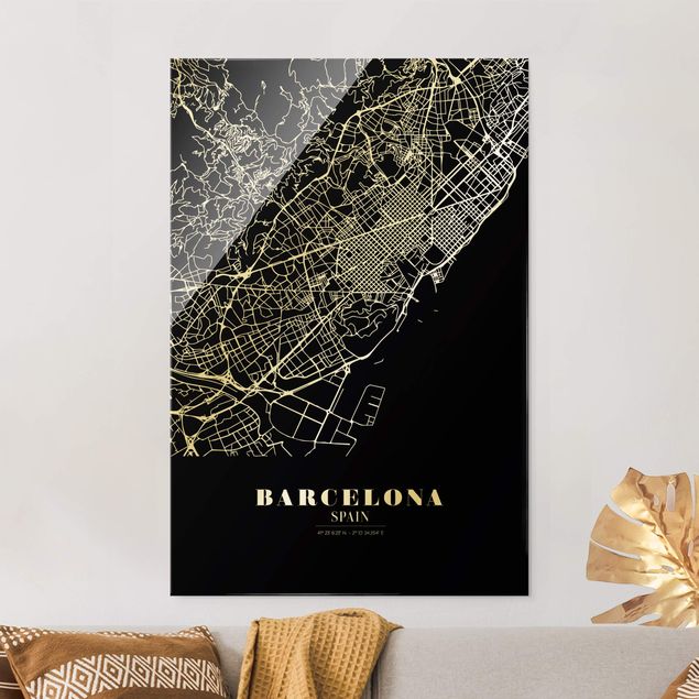 køkken dekorationer Barcelona City Map - Classic Black