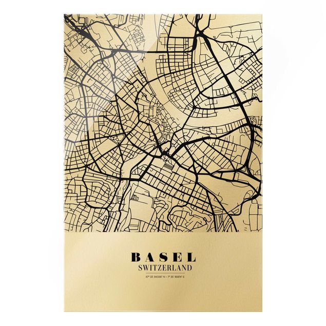 Billeder sort og hvid Basel City Map - Classic