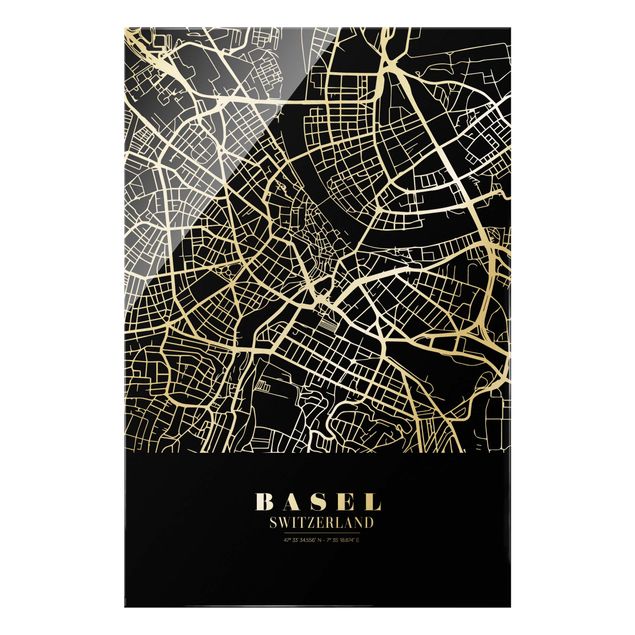 Billeder sort og hvid Basel City Map - Classic Black