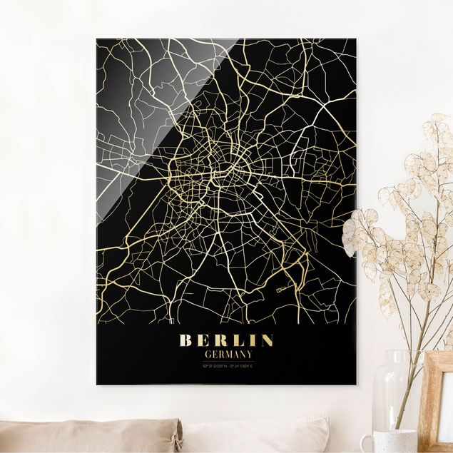 Glasbilleder Berlin Berlin City Map - Classic Black