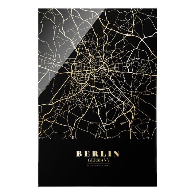Glasbilleder sort og hvid Berlin City Map - Classic Black