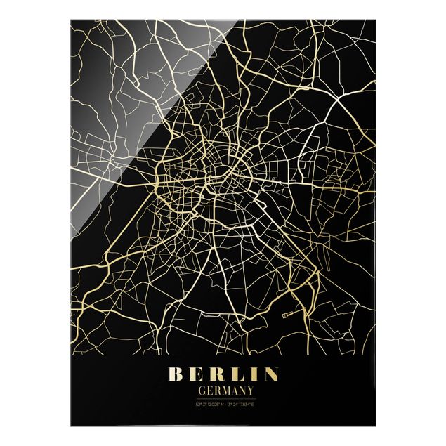 Glasbilleder sort og hvid Berlin City Map - Classic Black