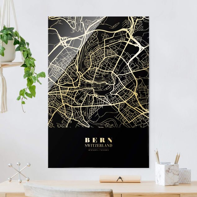 køkken dekorationer Bern City Map - Classic Black