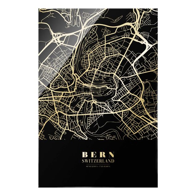 Billeder sort og hvid Bern City Map - Classic Black