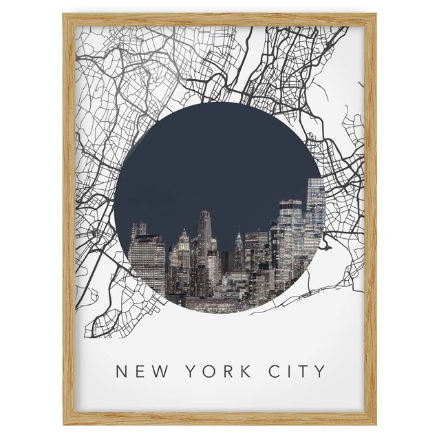 Indrammede plakater verdenskort Map Collage New York City