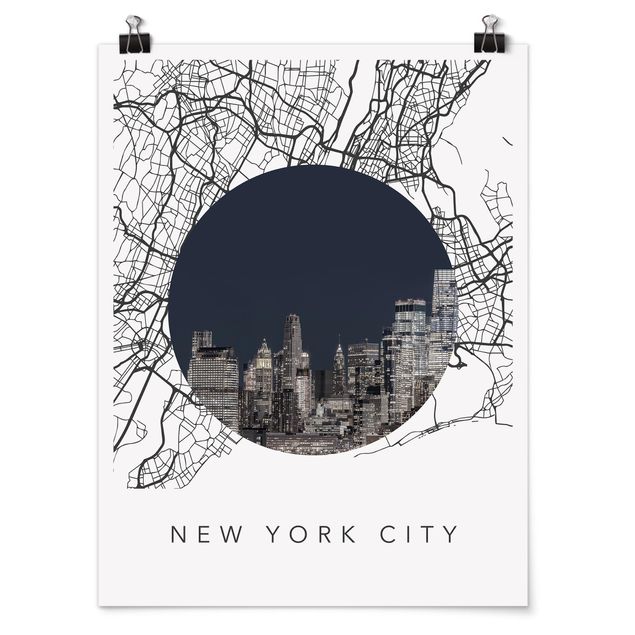 Plakater sort og hvid Map Collage New York City