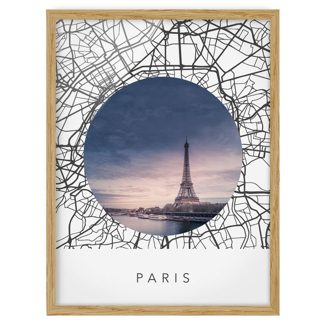 Indrammede plakater verdenskort Map Collage Paris