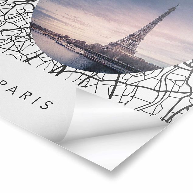 Billeder sort og hvid Map Collage Paris