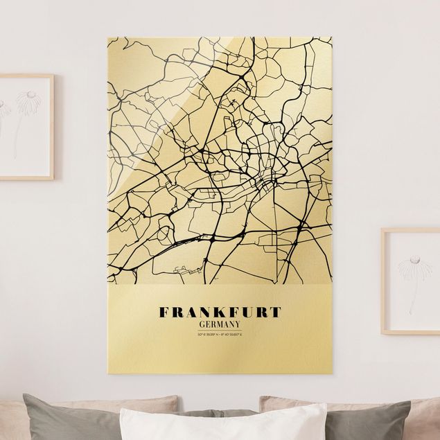 Glasbilleder sort og hvid Frankfurt City City Map - Classic