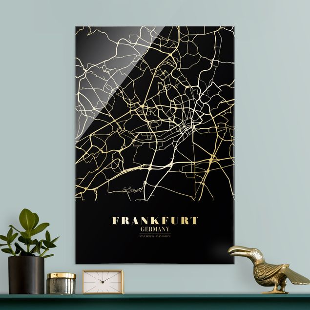 Glasbilleder sort og hvid Frankfurt City City Map - Classic Black