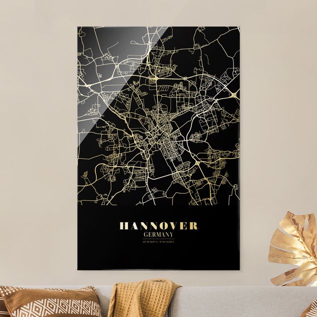 Glasbilleder sort og hvid Hannover City Map - Classic Black