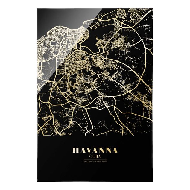 Billeder sort og hvid Havana City Map - Classic Black