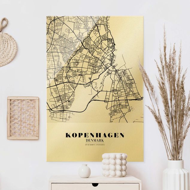 Glasbilleder arkitektur og skyline Copenhagen City Map - Classic