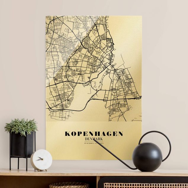 Glasbilleder sort og hvid Copenhagen City Map - Classic