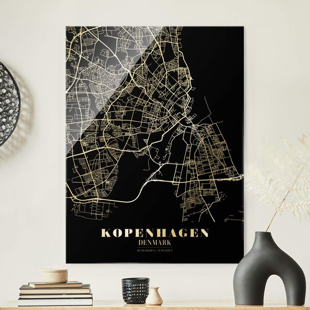køkken dekorationer Copenhagen City Map - Classic Black