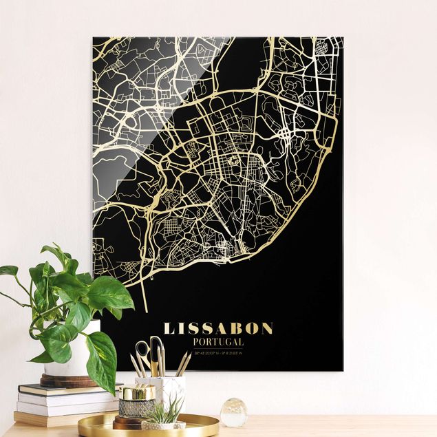 køkken dekorationer Lisbon City Map - Classic Black