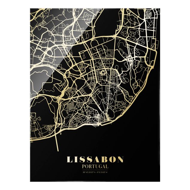 Billeder sort og hvid Lisbon City Map - Classic Black