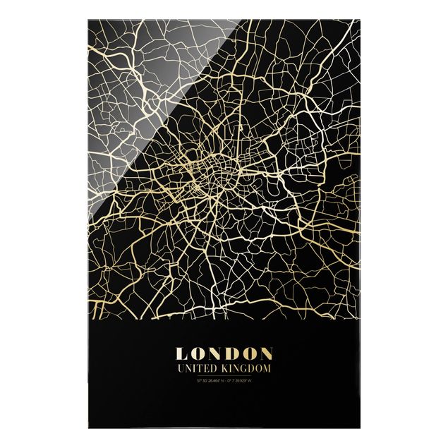 Glasbilleder sort og hvid London City Map - Classic Black