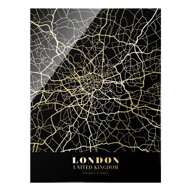 Glasbilleder sort og hvid London City Map - Classic Black