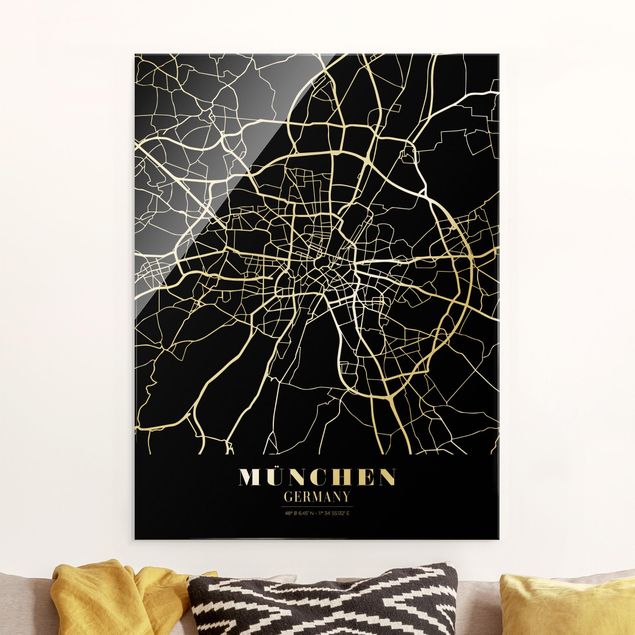 køkken dekorationer Munich City Map - Classic Black