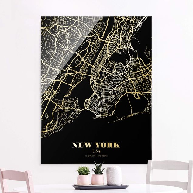 Glasbilleder New York New York City Map - Classic Black