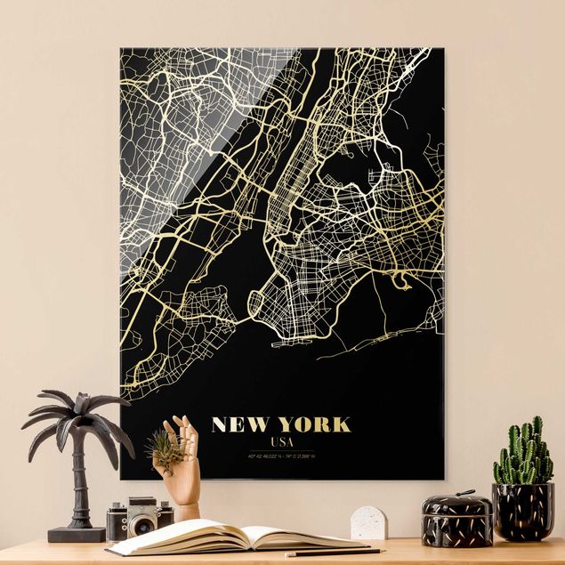 køkken dekorationer New York City Map - Classic Black