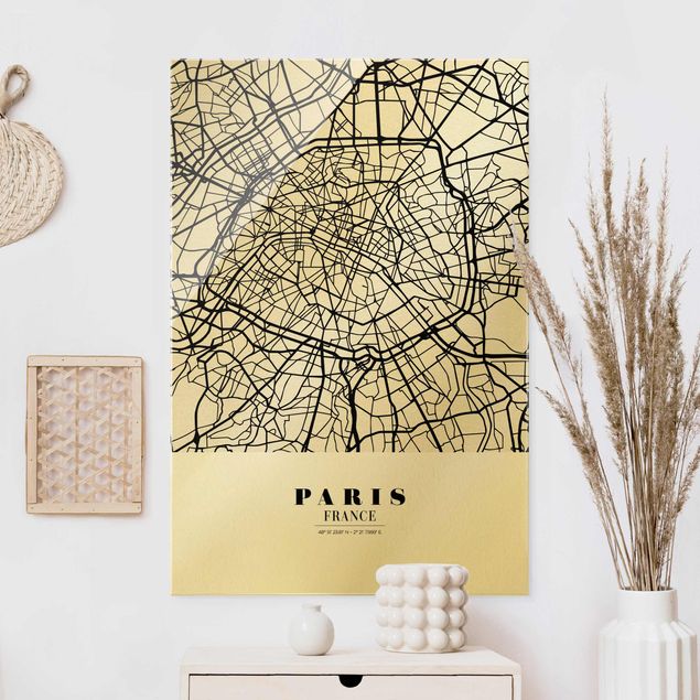 Glasbilleder Paris Paris City Map - Classic