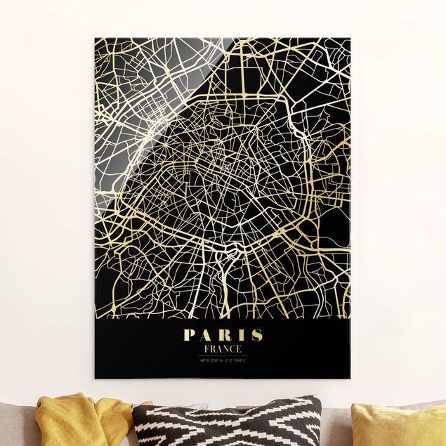 køkken dekorationer Paris City Map - Classic Black