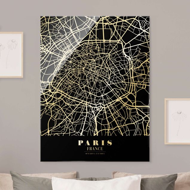 Glasbilleder Paris Paris City Map - Classic Black