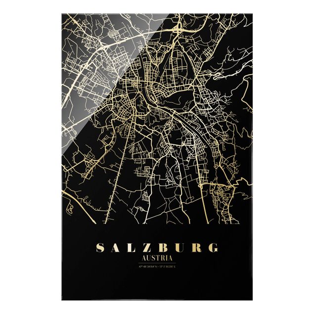 Billeder sort og hvid Salzburg City Map - Classic Black