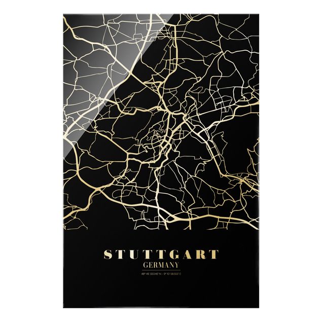 Billeder sort og hvid Stuttgart City Map - Classic Black