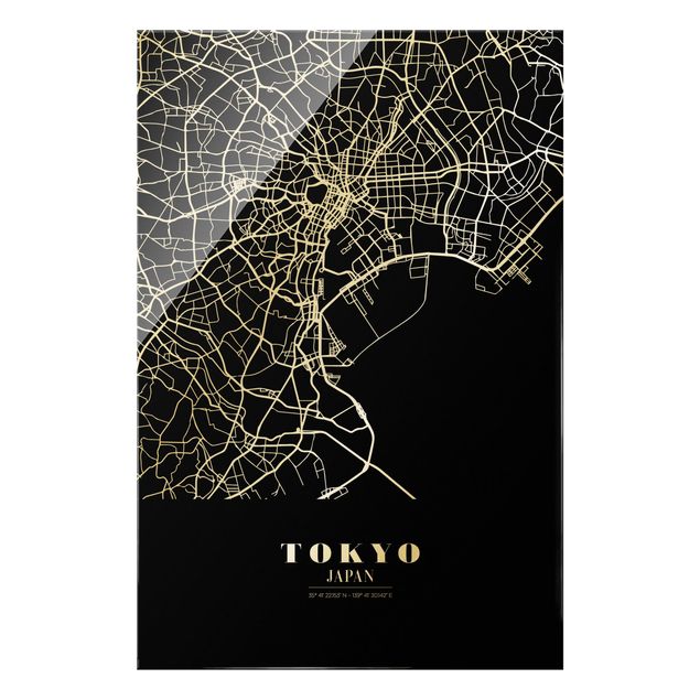 Glasbilleder sort og hvid Tokyo City Map - Classic Black