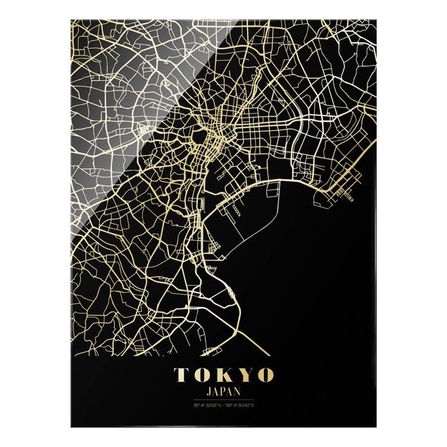 Glasbilleder sort og hvid Tokyo City Map - Classic Black