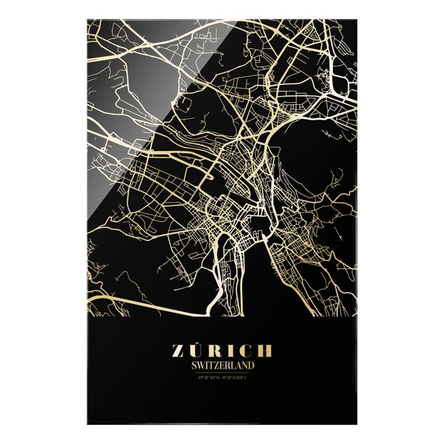 Billeder sort og hvid Zurich City Map - Classic Black