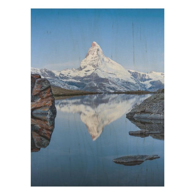 Prints på træ landskaber Stellisee Lake In Front Of The Matterhorn