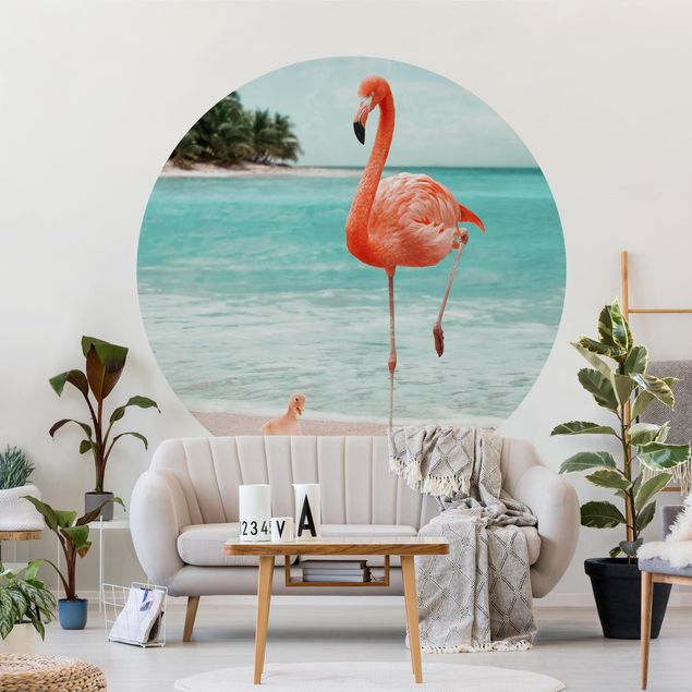 Tapet med flamingo Beach With Flamingo