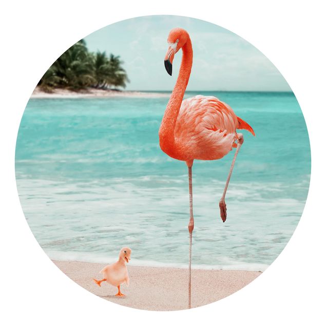 Fototapet caribien Beach With Flamingo