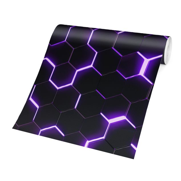 Sort tapet Structured Hexagons With Neon Light In Purple