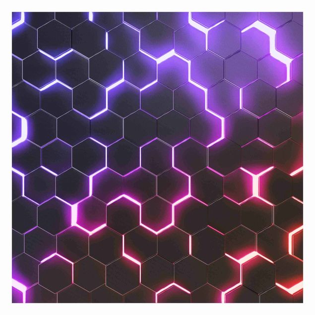 Tapet Structured Hexagons With Neon Light In Pink And Purple