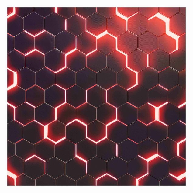 Tapet Structured Hexagons With Neon Light In Red