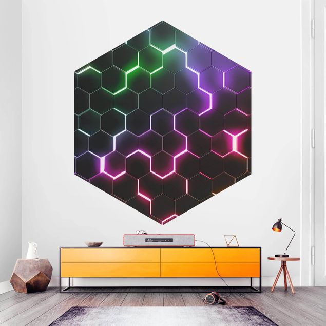 Moderne tapet Hexagonal Pattern With Neon Light