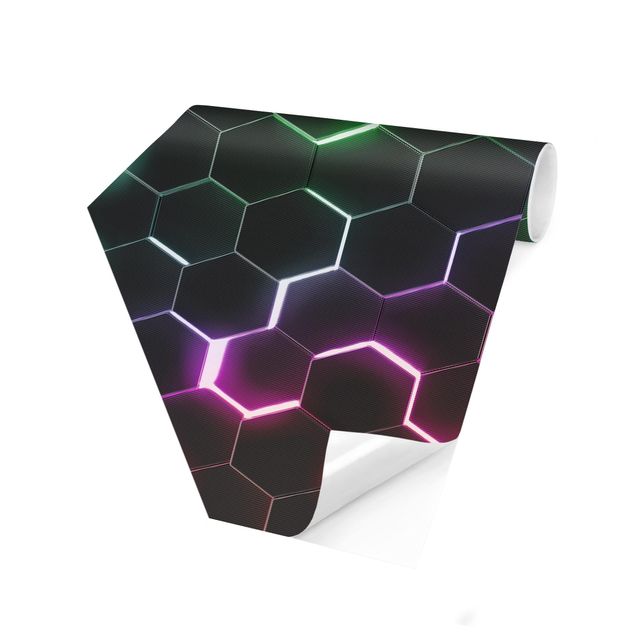 Tapet Hexagonal Pattern With Neon Light