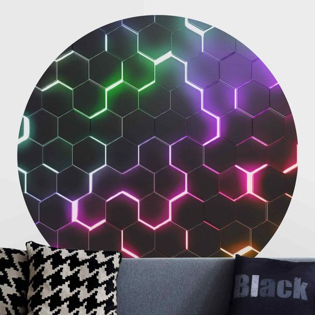 Fototapet Hexagonal Pattern With Neon Light