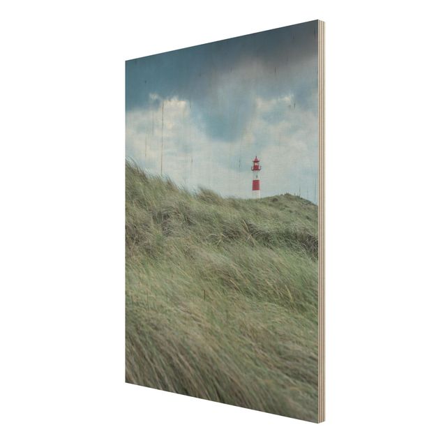 Prints på træ strande Stormy Times At The Lighthouse