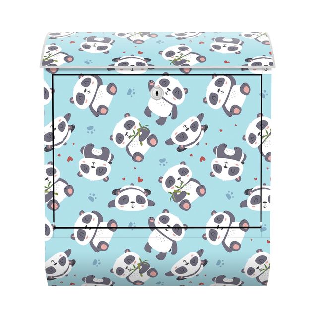 Postkasser blå Cute Panda With Paw Prints And Hearts Pastel Blue