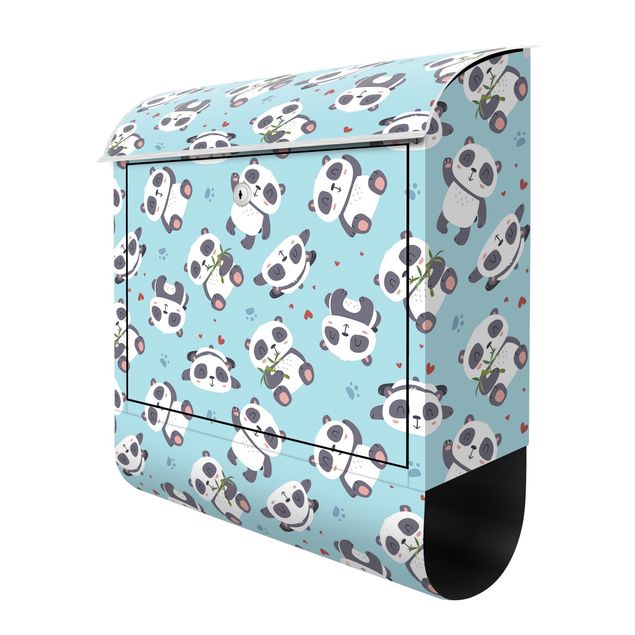 Postkasser Cute Panda With Paw Prints And Hearts Pastel Blue
