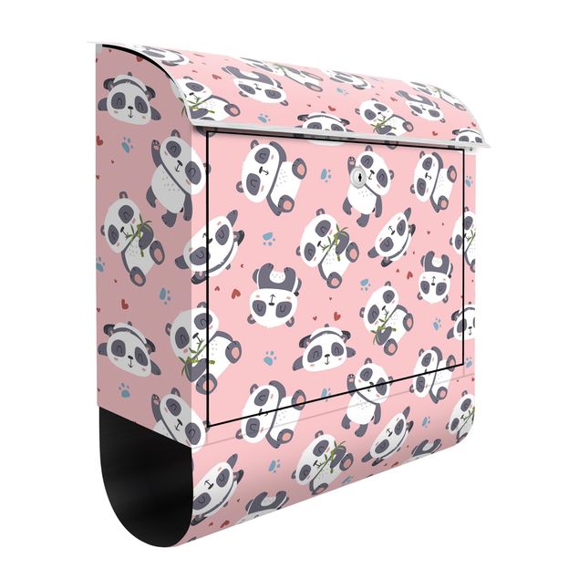 Postkasser dyr Cute Panda With Paw Prints And Hearts Pastel Pink